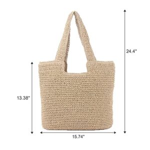 Almury Straw Beach Hand-woven Soft Large Woven Shoulder Bag Boho Straw Handle Tote Retro Summer Bags Rattan Handbag for Women (Beige)