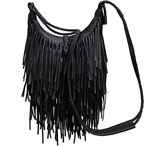 Downupdown Women Fringed Purse Handbags Vegan Leather Crossbody Bag Vintage & Stylish Tassel Shoulder Bag Satchel Tote Hobo Bag for Girl-Brown