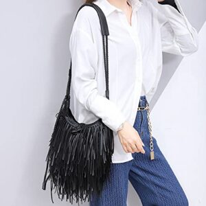 Downupdown Women Fringed Purse Handbags Vegan Leather Crossbody Bag Vintage & Stylish Tassel Shoulder Bag Satchel Tote Hobo Bag for Girl-Brown