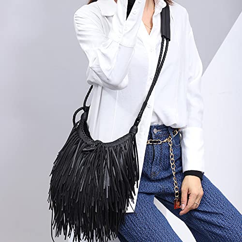 Downupdown Women Fringed Purse Handbags Vegan Leather Crossbody Bag Vintage & Stylish Tassel Shoulder Bag Satchel Tote Hobo Bag for Girl-Brown