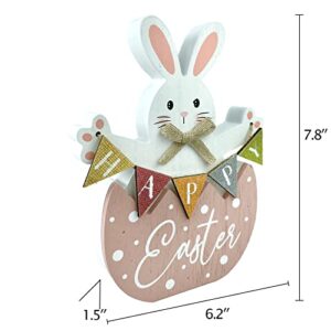 HOMirable aster Decorations for Home Pink Bunny Decor Happy Easter Block Cute Rabbit Tabletop Wooden Farmhouse Rustic Sign, Dining Room, Mantle, Fireplace, Shelf Indoor