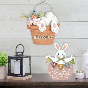 HOMirable aster Decorations for Home Pink Bunny Decor Happy Easter Block Cute Rabbit Tabletop Wooden Farmhouse Rustic Sign, Dining Room, Mantle, Fireplace, Shelf Indoor