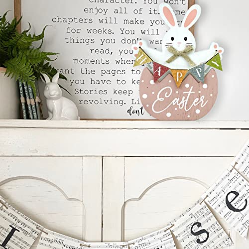 HOMirable aster Decorations for Home Pink Bunny Decor Happy Easter Block Cute Rabbit Tabletop Wooden Farmhouse Rustic Sign, Dining Room, Mantle, Fireplace, Shelf Indoor