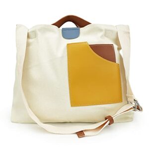 JBB Women's Tote Bag Crossbody Canvas Bags Handbags with Pockets Purses Shoulder Splicing Work Travel White