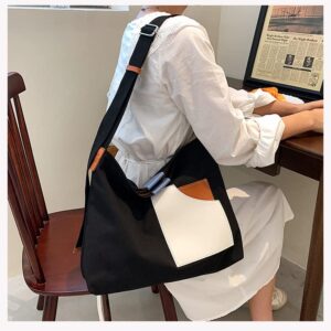 JBB Women's Tote Bag Crossbody Canvas Bags Handbags with Pockets Purses Shoulder Splicing Work Travel White