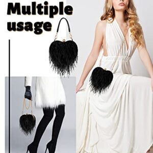 Women Ostrich Feather Tote Bag Heart Shaped Fluffy Purse Clutch Feather Purse Feather Evening Handbag for Wedding Party(Black)