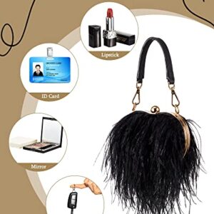 Women Ostrich Feather Tote Bag Heart Shaped Fluffy Purse Clutch Feather Purse Feather Evening Handbag for Wedding Party(Black)