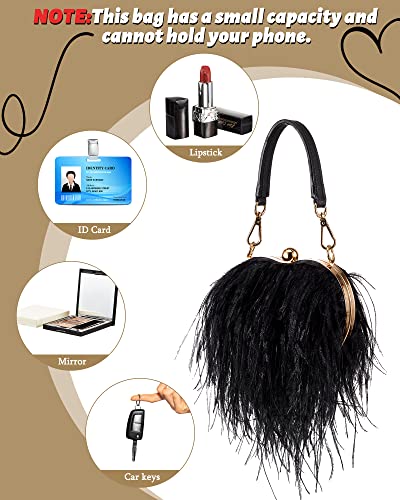 Women Ostrich Feather Tote Bag Heart Shaped Fluffy Purse Clutch Feather Purse Feather Evening Handbag for Wedding Party(Black)
