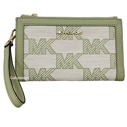 Michael Kors Jet Set Travel Double Zip Phone Wristlet Wallet Light Sage Green