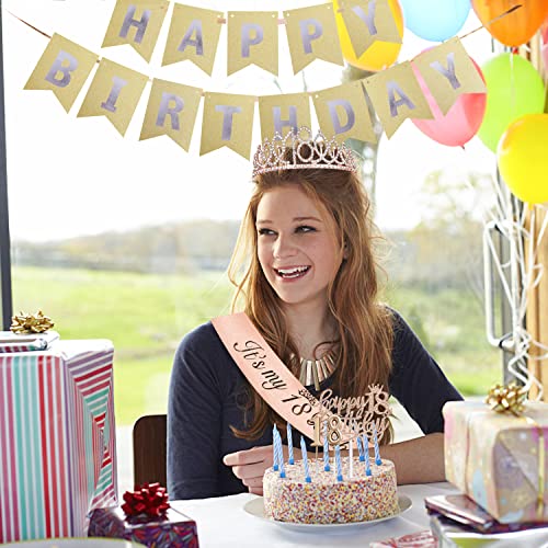 18th Birthday Sash and Tiara Cofashion 18 Birthday Crown and Sash, 18 Birthday Decoration Tiara-Include 18th Birthday Crown, 18 Birthday Girl Sash, Cake Topper 18th Birthday Girl Candles, 18th Birthday Banner & 2 Pins 18th Birthday Gift for Girls