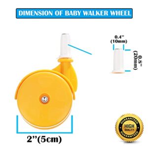 BAYWYI Baby Walker Replacement Wheels, Set of 4, Baby Walker Accessories, Plastic Wheels Casters, Universal Wheels (Yellow), 4.0 Count