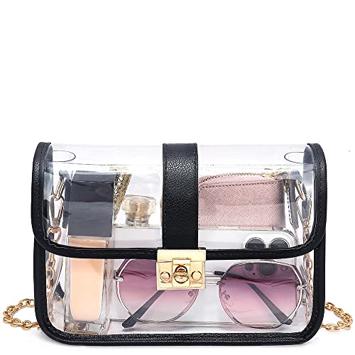 LOXOMU Clear Purse for Women, Cute Clear stadium Bag Small Clear Crossbody Purse, See Through Clear Handbag for Concerts,Festivas, Sports (Black)