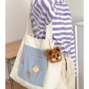 TrueLux Large Corduroy Tote Bag for Women Girls,Cute aesthetic Shoulder Crossbody Handbags Purse for Office Travel School