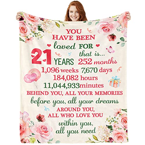 BRITHHAHA 21st Birthday Gifts for Her- 21 Years Blanket 60"X50"- 21 Funny Gift Idea- 21 Year Old Birthday Gifts- Gifts for 21 Year Old Female Women Girl Bestie Sister- 21st Birthday Gift Ideas