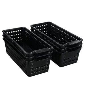 bblina slim storage baskets, small plastic organizing bins set of 6, black