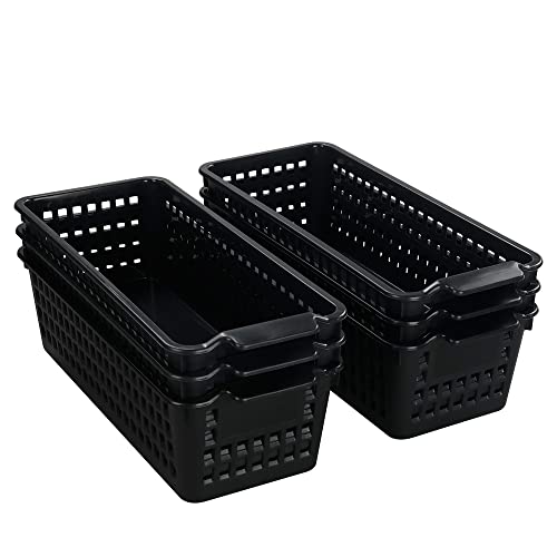 Bblina Slim Storage Baskets, Small Plastic Organizing Bins Set of 6, Black