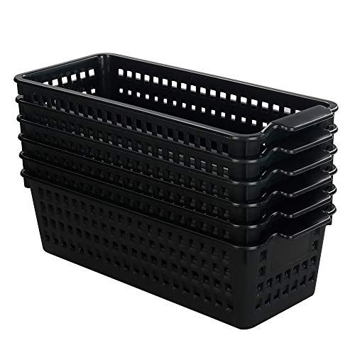 Bblina Slim Storage Baskets, Small Plastic Organizing Bins Set of 6, Black