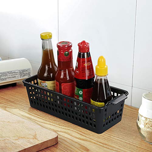 Bblina Slim Storage Baskets, Small Plastic Organizing Bins Set of 6, Black