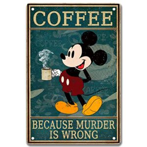 funny metal coffee bar sign retro kitchen decor vintage tin signs because murder is wrong sign coffee decorations for home wall decor cafe accessories 12×8 inches