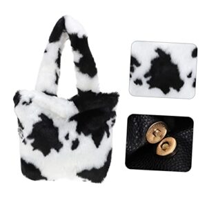 VALICLUD 1pc White Women's Leisure Fashion- Winter Bag Handbag Black Fluffy Warm Cow Tote Hobo One-shoulder Gifts Shopping Women New Print Daily Bucket Faux Comfortable Armpit Handbags