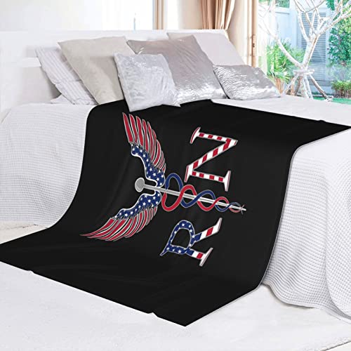 NUTTAG America Flag Rn Registered Nurse Throw Blanket Lightweight 60x50 Inches Air Conditioning Blanket for Bed Couch Living Room All Seasons Microfleece Blanket
