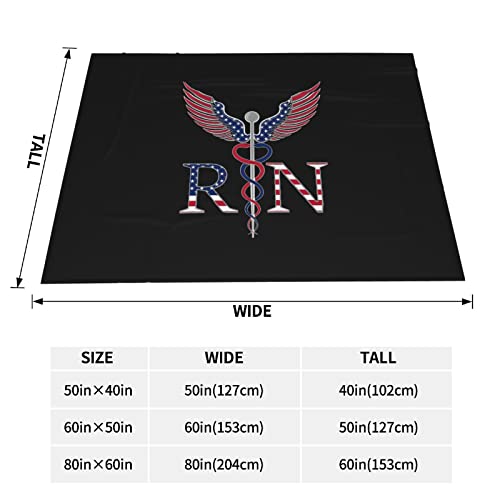 NUTTAG America Flag Rn Registered Nurse Throw Blanket Lightweight 60x50 Inches Air Conditioning Blanket for Bed Couch Living Room All Seasons Microfleece Blanket