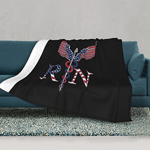 NUTTAG America Flag Rn Registered Nurse Throw Blanket Lightweight 60x50 Inches Air Conditioning Blanket for Bed Couch Living Room All Seasons Microfleece Blanket