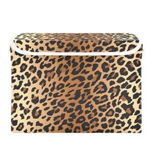 wellday sexy leopard grain storage baskets foldable cube storage bin with lids and handle, 16.5×12.6×11.8 in storage boxes for toys, shelves, closet, bedroom, nursery
