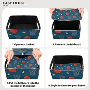 susiyo Basketball Theme Storage Basket, 2 Pack Felt Storage Bin Collapsible Organizer for Office Closet