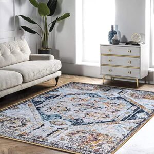 calore vintage boho area rug retro abstract rug traditional floor cover indoor distressed non slip carpet floral print mat living room bedroom kitchen (retro beige, 6.5’x8.2′)