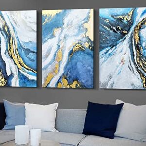 Wall Art Bedroom Gold Wall Decor Abstract Pictures for Living Room Wall Decoration Blue Paintings Large Canvas Art Framed-16''x24''x3 Artwork Decor for Office Bathroom