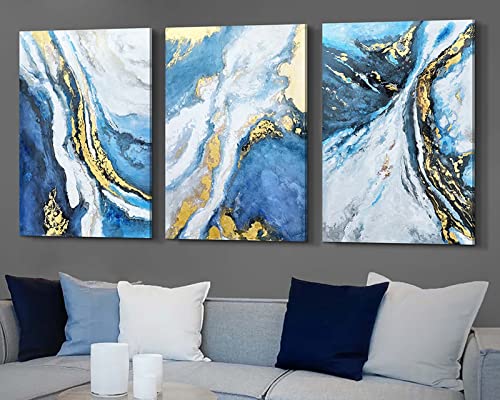 Wall Art Bedroom Gold Wall Decor Abstract Pictures for Living Room Wall Decoration Blue Paintings Large Canvas Art Framed-16''x24''x3 Artwork Decor for Office Bathroom