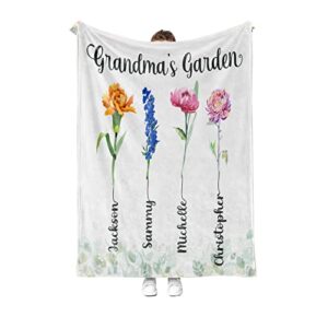 personalized grandkids names fleece sherpa throw blankets grandma’s garden blanket custom birth month flowers blanket birthday gifts for grandma nana mimi gigi grandmother