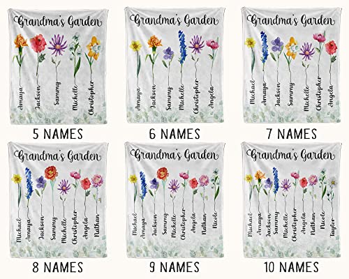 Personalized Grandkids Names Fleece Sherpa Throw Blankets Grandma's Garden Blanket Custom Birth Month Flowers Blanket Birthday Gifts for Grandma Nana Mimi Gigi Grandmother