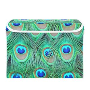 wellday peacock feather storage baskets foldable cube storage bin with lids and handle, 16.5×12.6×11.8 in storage boxes for toys, shelves, closet, bedroom, nursery
