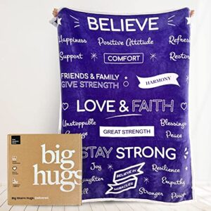 get well soon gift for women – care package, healing compassion blanket for cancer chemo care, after surgery, depression, recovery, sympathy for women and men (blanket, card, box), purple