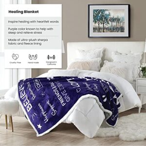 Get Well Soon Gift For Women - Care Package, Healing Compassion Blanket for Cancer Chemo Care, After Surgery, Depression, Recovery, Sympathy for Women and Men (Blanket, Card, Box), PURPLE