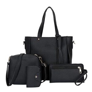 4pcs womens fashion handbags wallet tote bag shoulder bag handle satchel purse sets, suit for shopping, work, travel, parties (black)