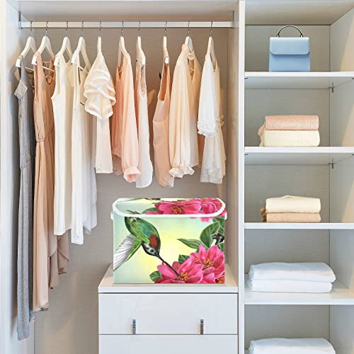 WELLDAY Green Hummingbird Flower Storage Baskets Foldable Cube Storage Bin with Lids and Handle, 16.5x12.6x11.8 In Storage Boxes for Toys, Shelves, Closet, Bedroom, Nursery