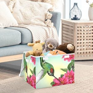 WELLDAY Green Hummingbird Flower Storage Baskets Foldable Cube Storage Bin with Lids and Handle, 16.5x12.6x11.8 In Storage Boxes for Toys, Shelves, Closet, Bedroom, Nursery