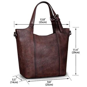 Genuine Leather Handbags for Women Vintage Handmade Shoulder Bag Purse Tote Cowhide Satchel Top-Handle Bag for Ladies (Coffee)