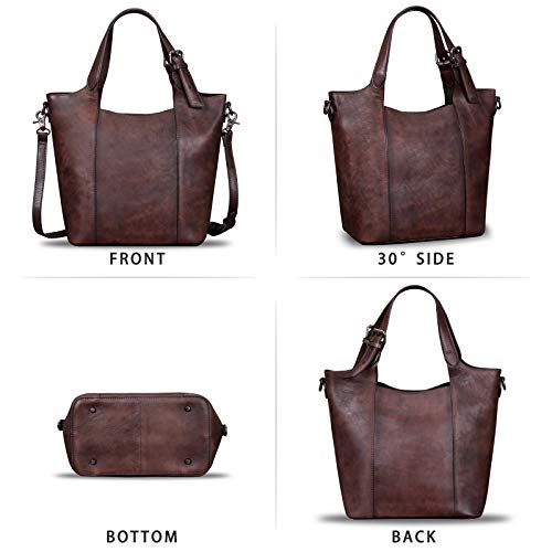 Genuine Leather Handbags for Women Vintage Handmade Shoulder Bag Purse Tote Cowhide Satchel Top-Handle Bag for Ladies (Coffee)