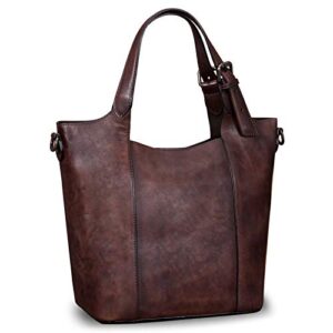 Genuine Leather Handbags for Women Vintage Handmade Shoulder Bag Purse Tote Cowhide Satchel Top-Handle Bag for Ladies (Coffee)