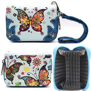 Butterfly Floral Western Purse Country Handbag Women Shoulder Bag Crossbody Wallet Card Holder 4 PCS Set (#2 Blue)