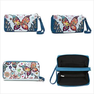 Butterfly Floral Western Purse Country Handbag Women Shoulder Bag Crossbody Wallet Card Holder 4 PCS Set (#2 Blue)