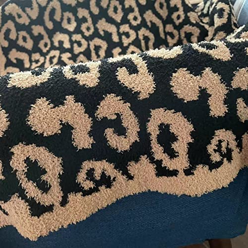 Kissister Luxury Fleece Throw Blanket,Fluffy Leopard Blanket,Microfiber Blanket for Sofa Chair Bed Machine Washable,50x60 inch Travel Blankets (Tan- Black)