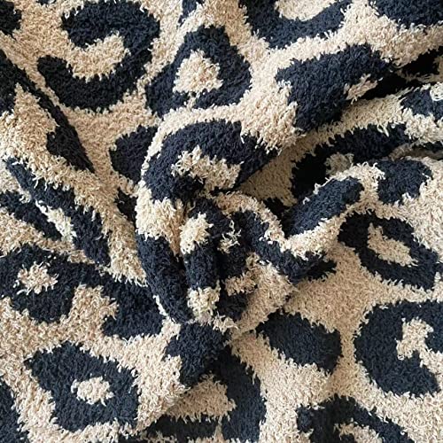 Kissister Luxury Fleece Throw Blanket,Fluffy Leopard Blanket,Microfiber Blanket for Sofa Chair Bed Machine Washable,50x60 inch Travel Blankets (Tan- Black)