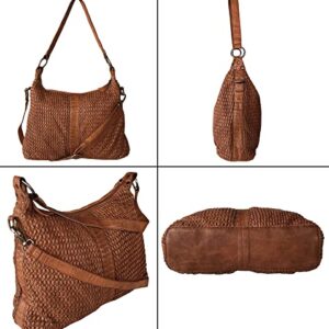 Leather Tote Bag for Women - Washed Leather Hand-Woven Shoulder Bag Hobo Crossbody Travel Handbag Ladies Purse Large Office Satchel