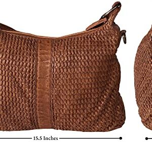 Leather Tote Bag for Women - Washed Leather Hand-Woven Shoulder Bag Hobo Crossbody Travel Handbag Ladies Purse Large Office Satchel