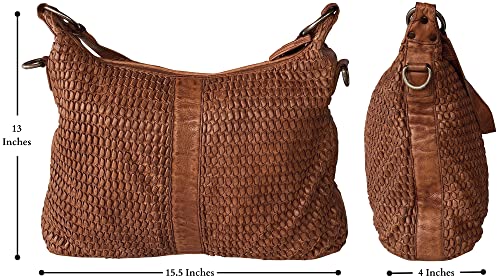 Leather Tote Bag for Women - Washed Leather Hand-Woven Shoulder Bag Hobo Crossbody Travel Handbag Ladies Purse Large Office Satchel